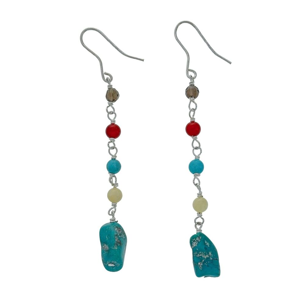 Estate Thai FS Sterling Silver 925 Mult Gem Bead Dangle Earrings